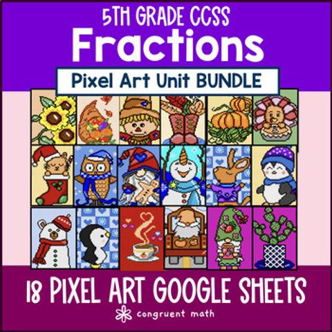 Thumbnail for Fractions Pixel Art Unit BUNDLE | 5th Grade CCSS