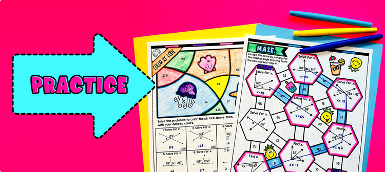 Angle Relationships Complementary, Supplementary, Vertical, Adjacent Angles Mazes and Color by Number Worksheets