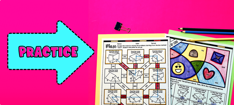 Lateral and Total Surface Area of Triangular Prisms Practice Maze and Color by Number Worksheets