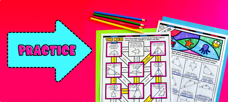 Classifying Triangles Introduction Lesson Plan Practice Maze Activity and Color by Number