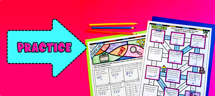 Generating and Graphing Numerical Expressions in Graphs, Tables, and Number Sequences Practice - Maze and Color by Number Activity