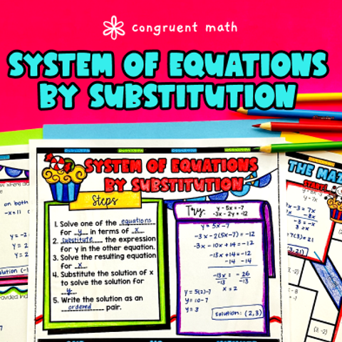 Thumbnail for System of Equations by Substitution Guided Notes w/ Doodles | Linear Equations