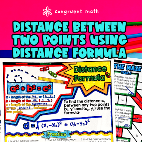 Thumbnail for Distance Between Two Points Guided Notes w/ Doodles | Pythagorean Theorem