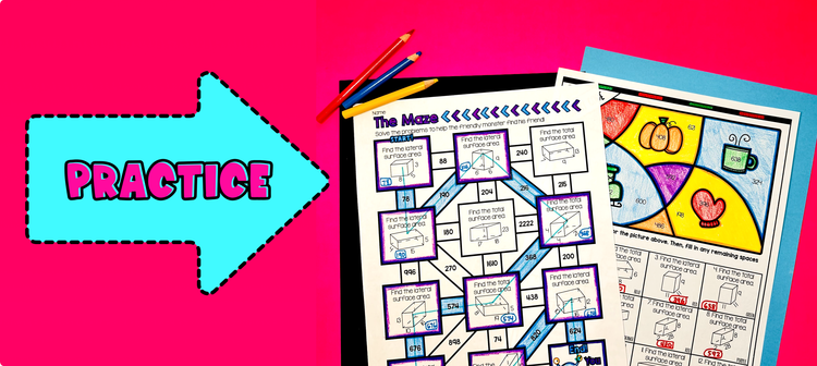 Lateral and Total Surface Area of Rectangular Prisms Maze and Color By Number Practice Worksheets Activities