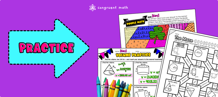 Practice Image for volume of cylinders, cones, and spheres (doodle math, maze practice)