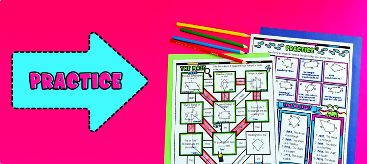 Classifying Quadrilaterals Introduction Lesson Plan Guided Notes with Doodles Practice - Color by Number and Maze Activities to Classify Parallelograms, Trapezoids, Kites, Rectangles Squares