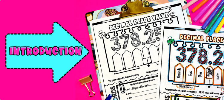 Introduction for decimal place value lesson plan featuring a decimal place value chart example.