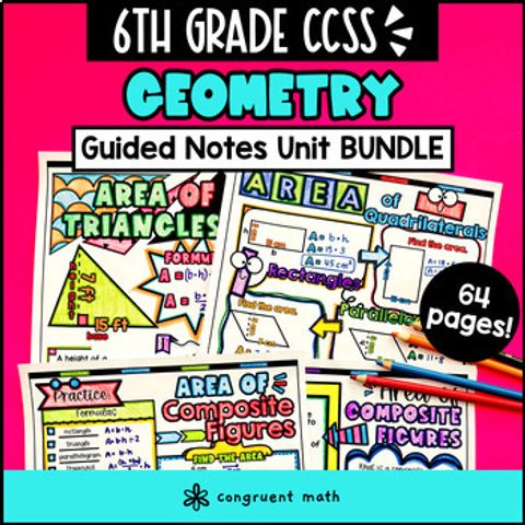 Thumbnail for Geometry Area, Volume, Coordinate Plane Guided Notes BUNDLE | 6th Grade CCSS