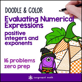 Thumbnail for [Halloween] Evaluating Numerical Expressions | Doodle Math Color by Number WS