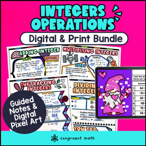 Thumbnail for Integer Operations Digital & Print Bundle | Guided Notes Pixel Art