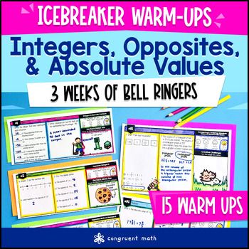 Integers, Opposites, Absolute Value of Rational Numbers 6th Grade Math Warm Ups