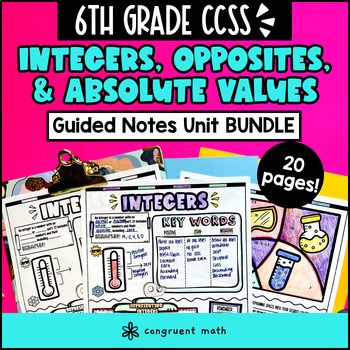 Integers Opposites Absolute Values Guided Notes Unit BUNDLE | 6th Grade CCSS