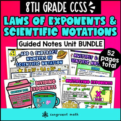 Thumbnail for Laws of Exponents & Scientific Notations Guided Notes BUNDLE | 8th Grade CCSS