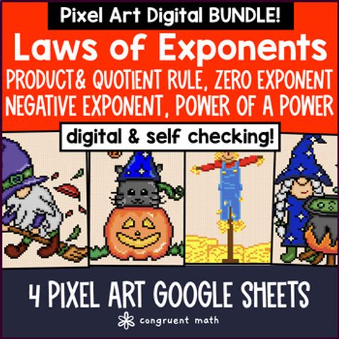 Thumbnail for Laws of Exponents Pixel Art BUNDLE | Fall & Halloween | Google Sheets