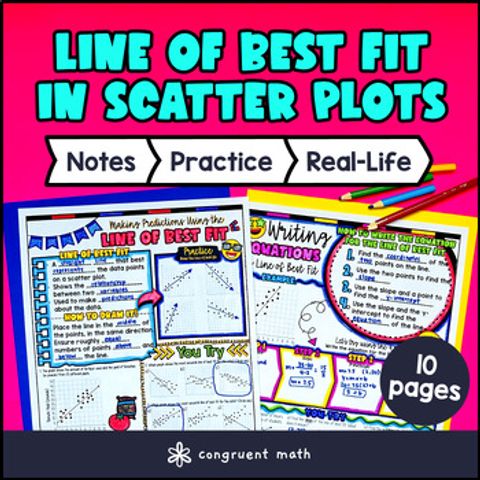 Thumbnail for Line of Best Fit in Scatter Plots Guided Notes w Doodles Sketch Notes 8th Grade