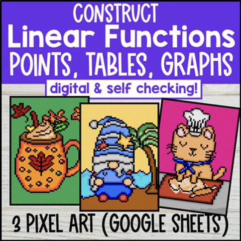 Thumbnail for Linear Functions Digital Pixel Art | Construct Function | Points, Tables, Graphs