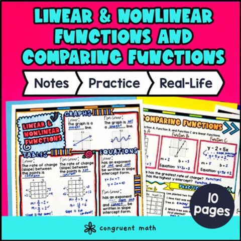 Thumbnail for Linear vs Nonlinear Functions Guided Notes w/ Doodles Sketch Comparing Functions