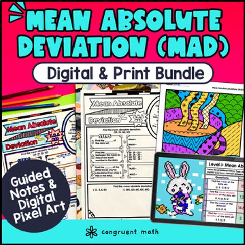 Thumbnail for Mean Absolute Deviations MAD | 6th Grade Statistics Notes Pixel Art Doodle Math