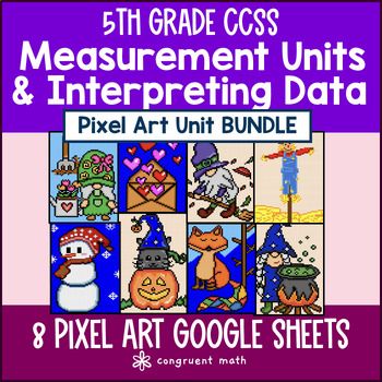 Measurement Units & Data Pixel Art Unit BUNDLE | 5th Grade CCSS | Line Plots