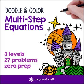 Thumbnail for Multi Step Equations Doodle Math, Twist on Color by Number Worksheets Fall