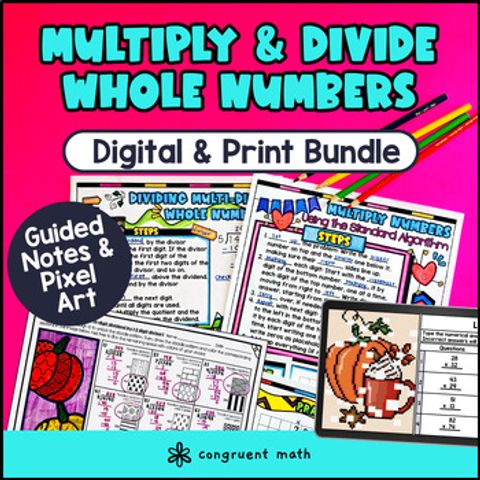 Thumbnail for Multiply and Divide Whole Numbers Guided Notes & Pixel Art | Product & Quotient