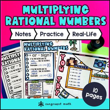 Multiplying Rational Numbers Fractions Decimals Guided Notes Sketch & Doodles