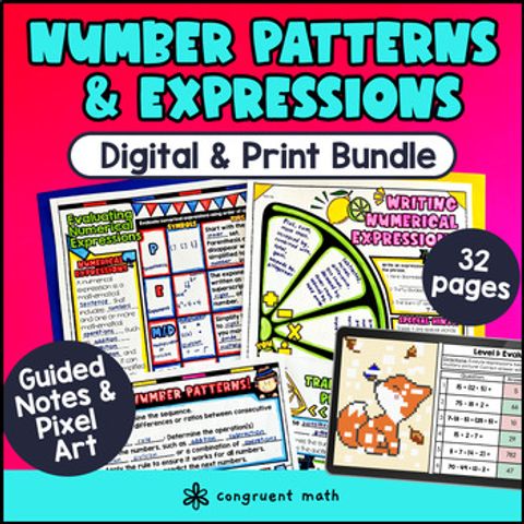 Thumbnail for Number Patterns & Numerical Expressions Guided Notes & Pixel Art Bundle