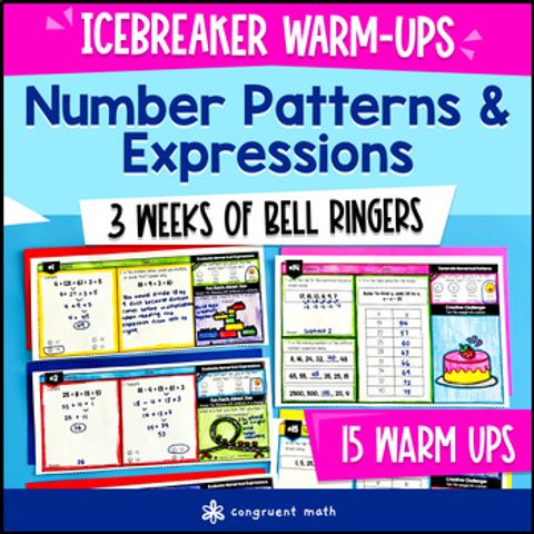Thumbnail for Number Patterns and Expressions 5th Grade Math Warm Ups CCSS TEKS Bell Ringers
