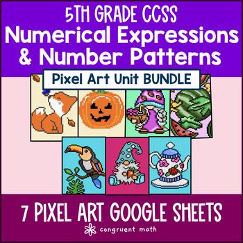 Numerical Expressions & Patterns Pixel Art BUNDLE | 5th Grade CCSS