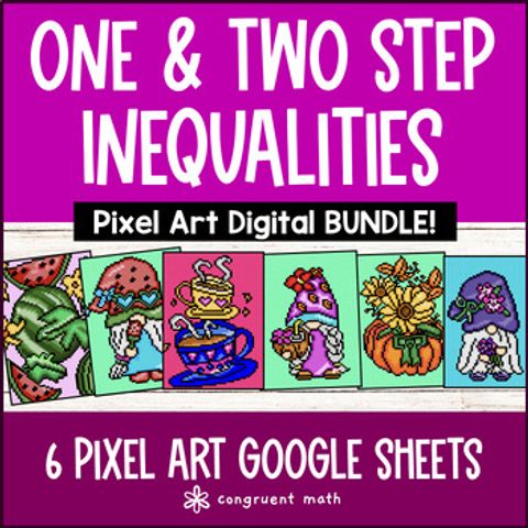 Thumbnail for One Step and Two Step Inequalities Digital Pixel Art BUNDLE | Solving & Graphing