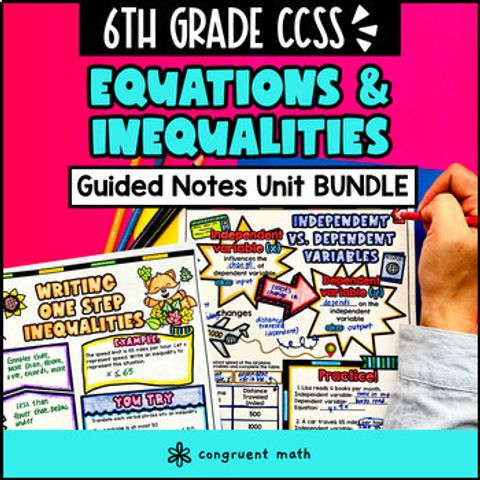 Thumbnail for One Step Equations & One Step Inequalities Guided Notes BUNDLE | 6th Grade CCSS