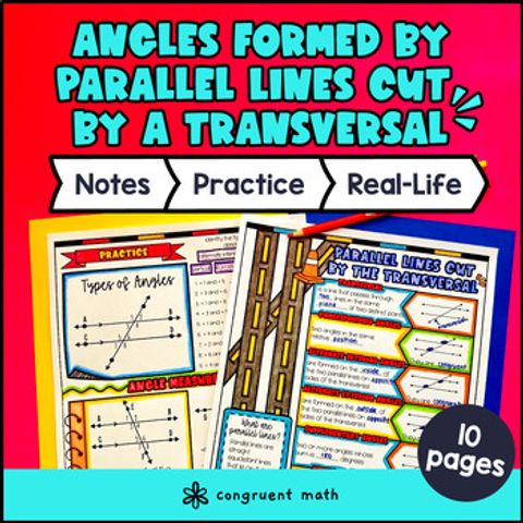 Thumbnail for Parallel Lines Cut By a Transversal Guided Notes w/ Doodles | Angles