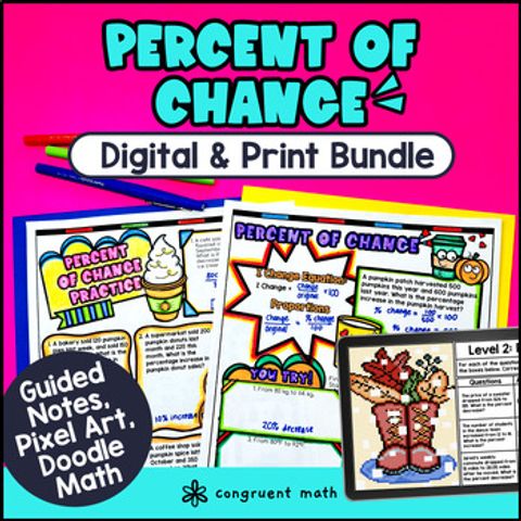 Thumbnail for Percent of Change | Percent Increase Decrease Guided Notes Pixel Art Doodle Math