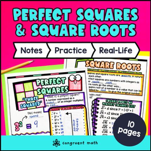 Thumbnail for Perfect Squares and Square Roots Guided Notes & Doodles | 8th Grade Sketch Notes