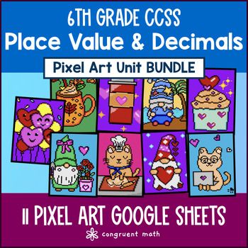 Place Value & Decimals Pixel Art Unit BUNDLE | 6th Grade CCSS