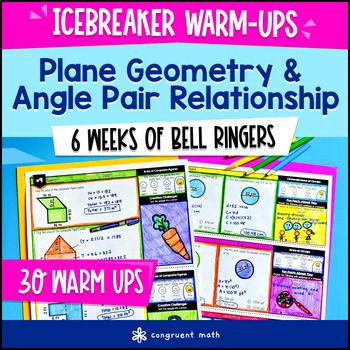 Plane Geometry &  Angle Pair Relationship 7th Grade Warm Ups CCSS Bell Ringers