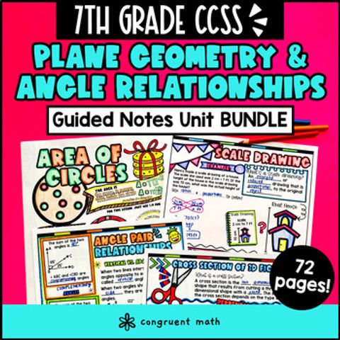 Thumbnail for Plane Geometry & Angle Pair Relationship Guided Notes | 7th Grade CCSS Geometry