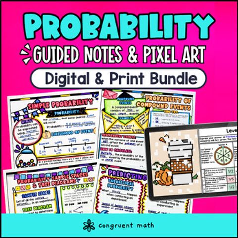 Thumbnail for Probability | Simple & Compound Probability Guided Notes & Pixel Art Bundle