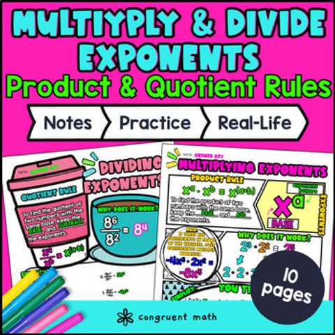 Thumbnail for Product & Quotient Exponent Rules Guided Notes | Laws of Exponents