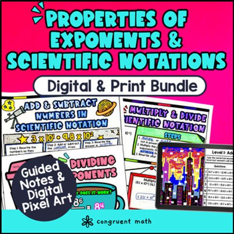 Thumbnail for Properties of Exponents & Scientific Notations Digital & Print | Notes Pixel Art