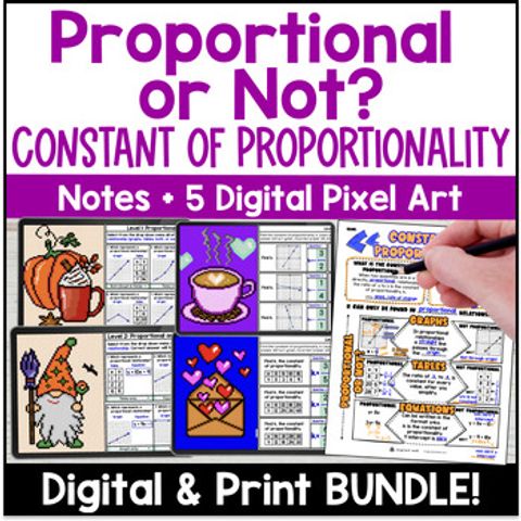 Thumbnail for Proportional Relationship Constant of Proportionality | Guided Notes & Pixel Art