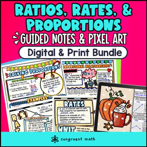 Thumbnail for Ratio Rates Proportional Relationships | 7th 8th Grade Guided Notes & Pixel Art