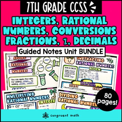 Thumbnail for Rational Numbers, Integers, Conversions Guided Notes BUNDLE | 7th Grade CCSS