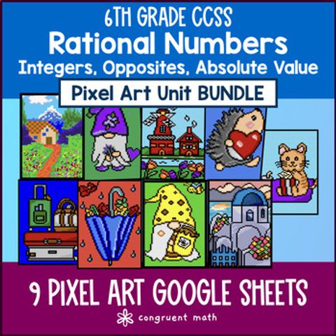 Thumbnail for Rational Numbers Pixel Art BUNDLE | 6th Grade CCSS | Fractions Decimals Integers