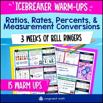 Ratios and Rates, Percentages, Measurement Conversions 6th Grade Math Warm Ups