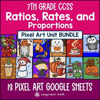 Ratios, Rates & Proportions Pixel Art Unit BUNDLE | 7th Grade CCSS