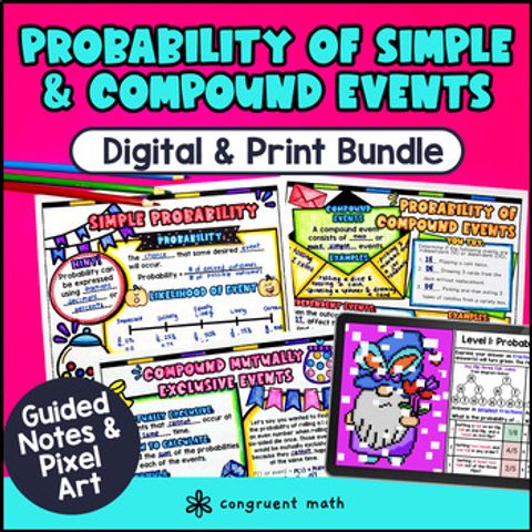 Thumbnail for Simple & Compound Probability Guided Notes & Pixel Art Bundle | Google Sheets