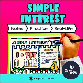 Simple Interest Guided Notes with Doodles | Percents Sketch Notes Worksheets