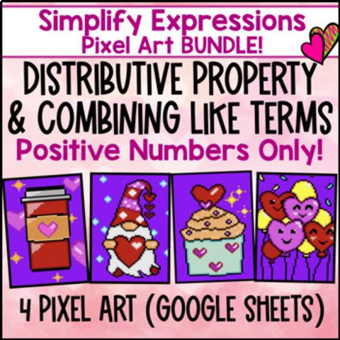 Thumbnail for Simplifying Expressions Digital Pixel Art| Like Terms & Distributive Property