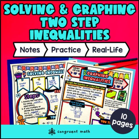 Thumbnail for Solving & Graphing Two Step Inequalities Guided Notes with Doodles Sketch Notes